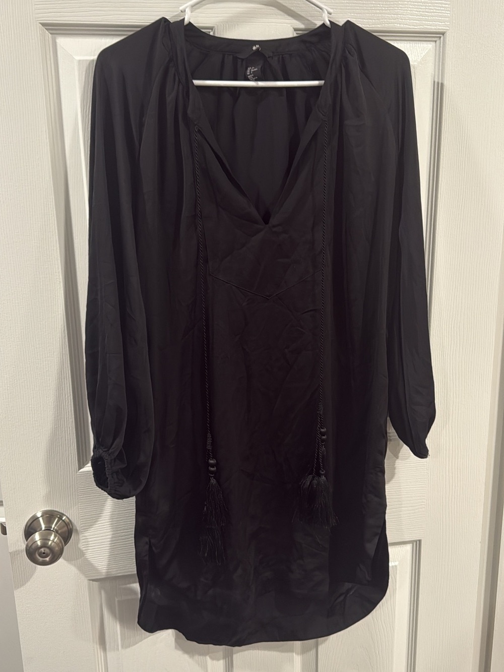H&M Black V-Neck Tassel Tie Tunic